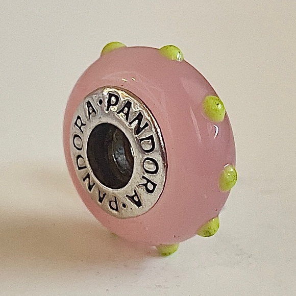 Pandora Seeing Spots Peach Pink & Green Murano Charm - Picture 1 of 6